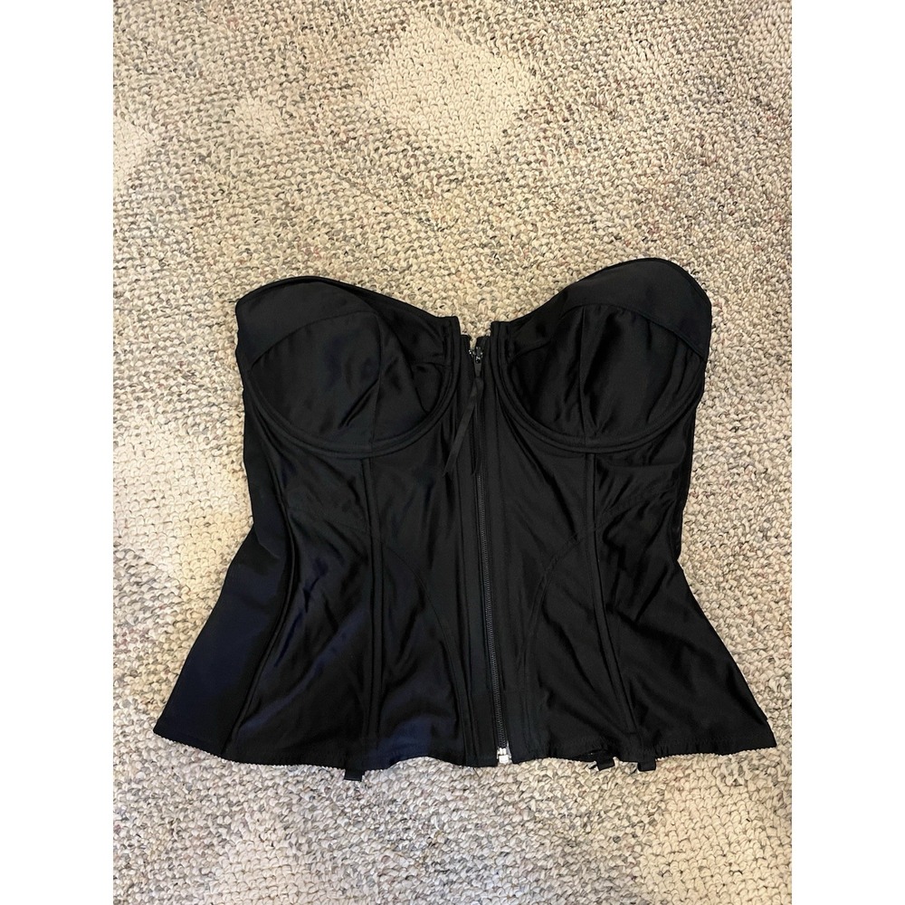 VINTAGE Lady Marlene Black‎ CORSET W/ GARTER Clip Ins Size 42D